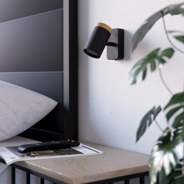 Aplique spot de pared acero negro y madera GU10 EG6410