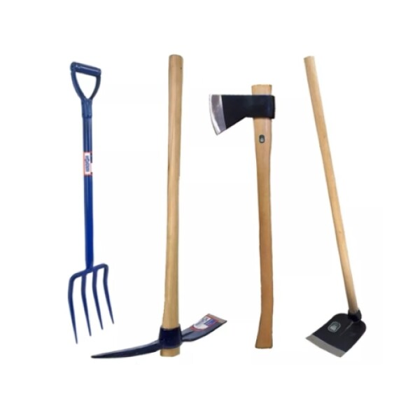 4 Herramientas Hermasur® Hacha, Pico, Azada, Pala Dentada 4 Herramientas Hermasur® Hacha, Pico, Azada, Pala Dentada