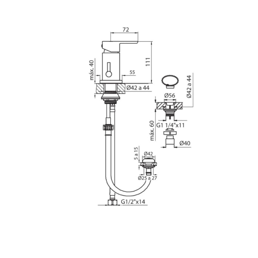 Grifería para Bidet Monocomando Cromado con Transferencia y Desborde Linea Abelia Grifería para Bidet Monocomando Cromado con Transferencia y Desborde Linea Abelia