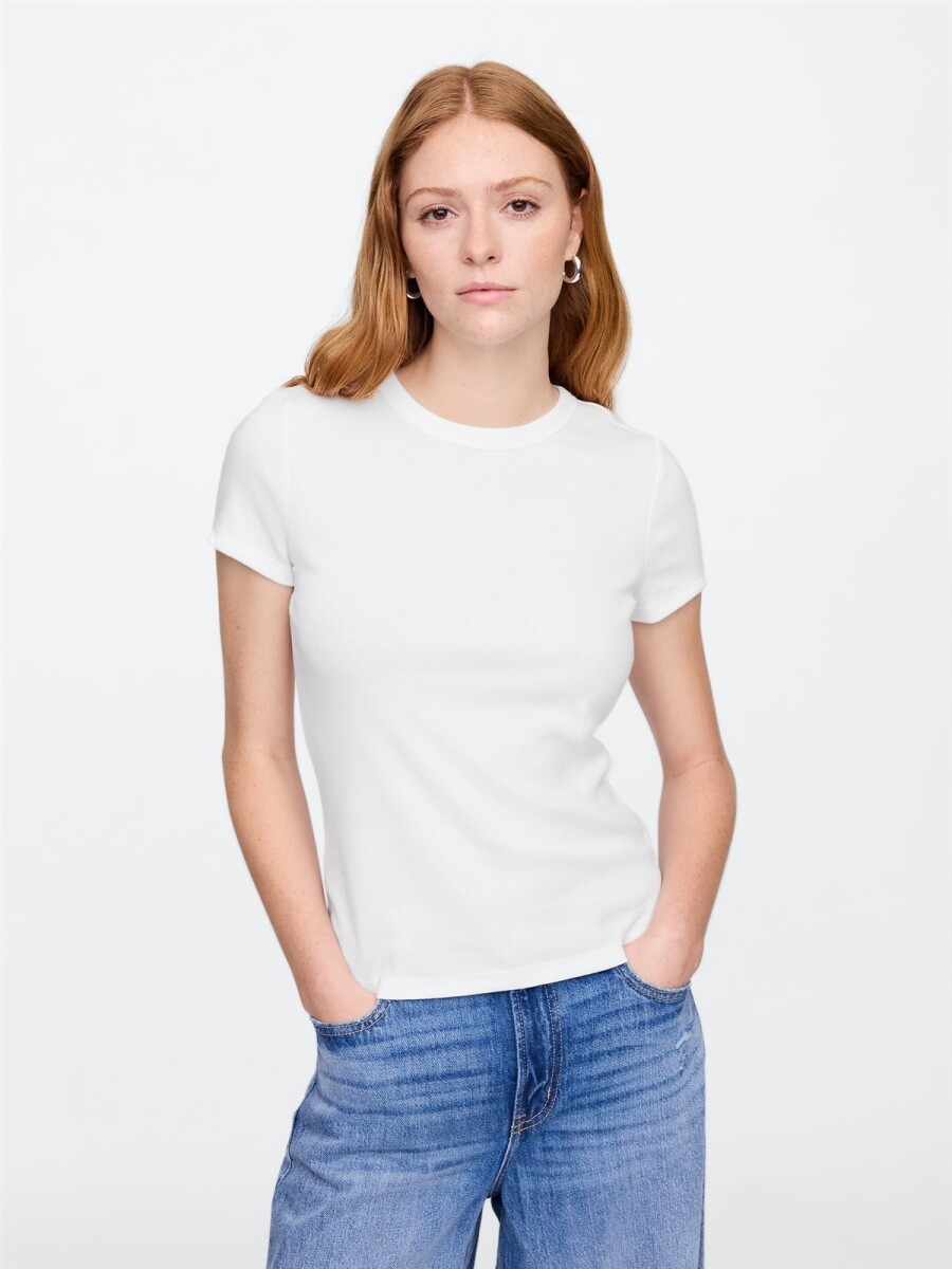 Remera Rib Cuello Redondo Mujer - White Uk 