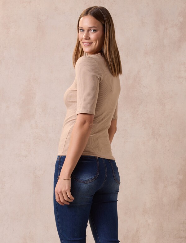 Remera Basica Ribs BEIGE