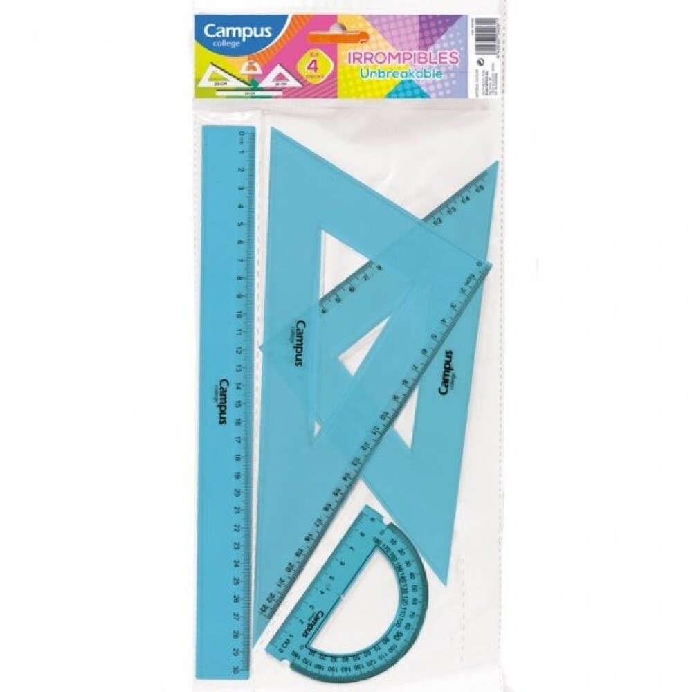 Juego De Geometría Irrompible Campus University Color Azul Traslúcido 30 Cm #JUEGO DE GEOMETRÍA IRROMPIBLE CAMPUS UNIVERSITY COLOR AZUL TRASLÚCIDO 30 CM