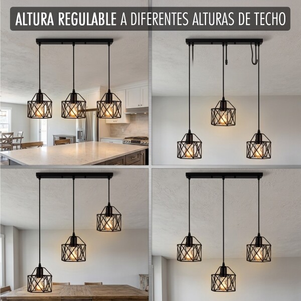 Lampara De Techo Colgante De 3 Luces Jaula Metal Moderna IMBACK Color Negro Lampara De Techo Colgante De 3 Luces Jaula Metal Moderna IMBACK Color Negro