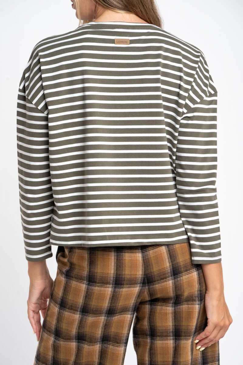 Remera Algodón Elastano Rayada Oliva