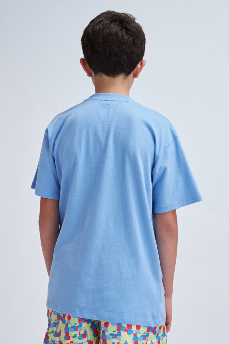 Remera manga corta con bolsillo Celeste