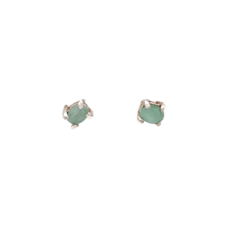 Caravanas Oval-Plata 925-Piedra Raíz de esmeralda-CA3368 conpiedra