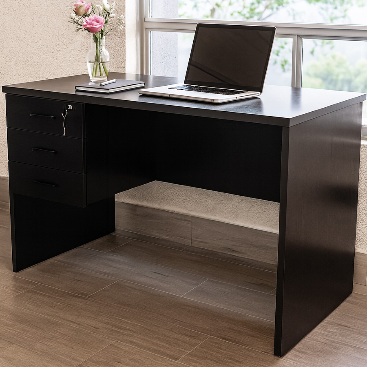 Escritorio MDF reforzado 3 cajones con llave - Negro 