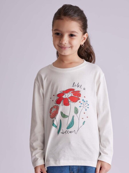 Remera manga larga Flor Blanco