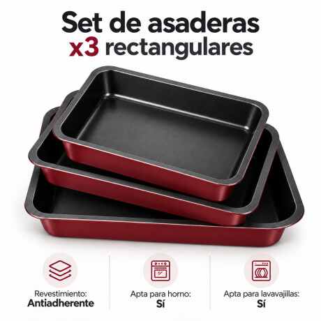 Set 3 Asaderas Rectangulares Antiadherentes Selecta Bordó
