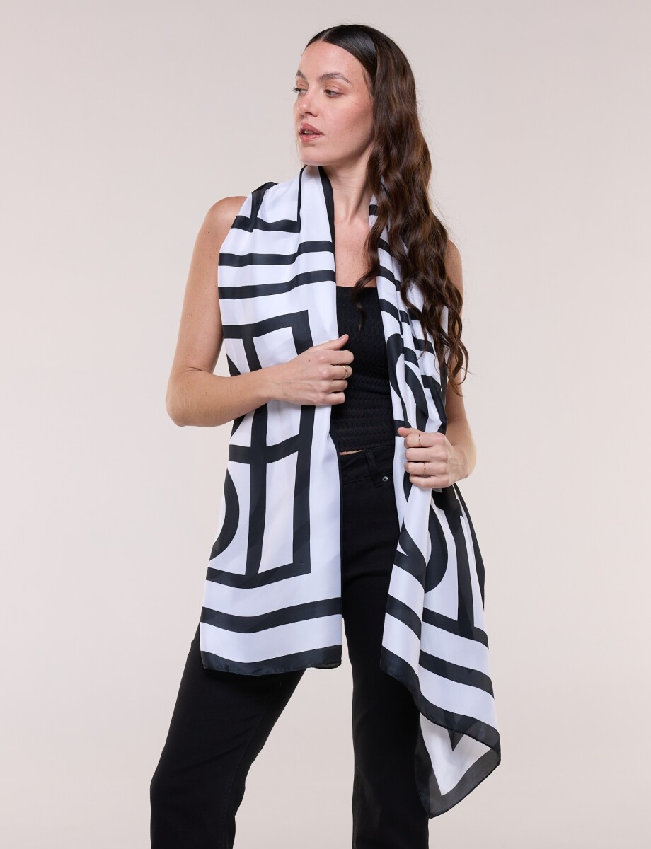Pashmina Geométrica - Blanco/negro 