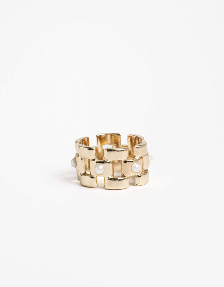 Anillo De Metal Y Perlas 