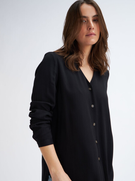 Blusa manga larga escote v Negro
