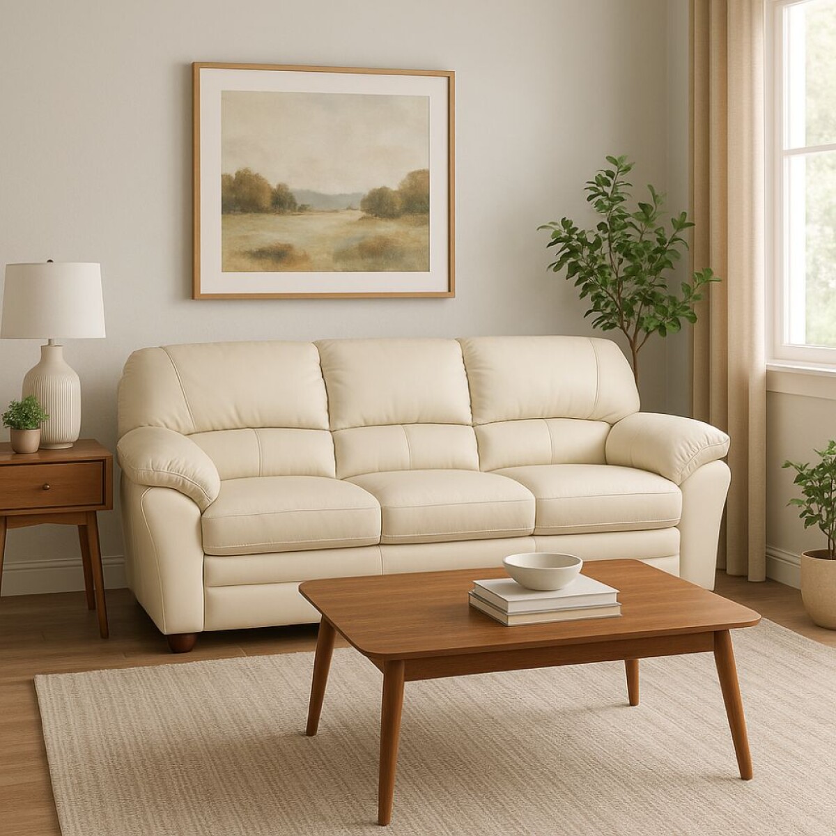 Sillon 3 cuerpos Cuero Natural - Beige 