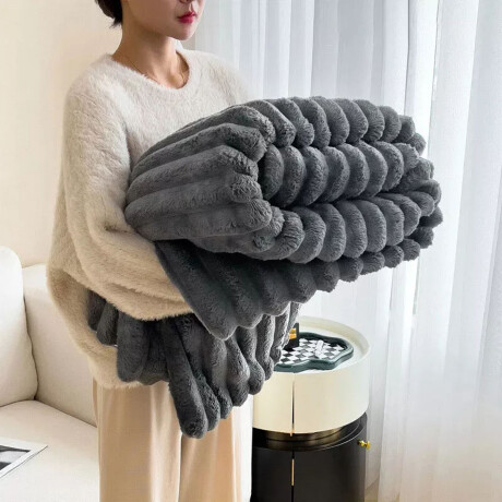 Manta Frazada Polar 2 Plazas Acanalada Suave para Cama Sofá Gris Oscuro