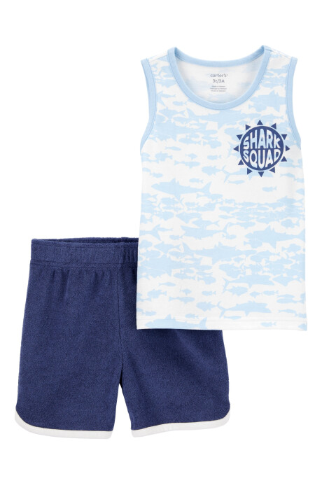 Set dos piezas short y musculosa diseño tiburón Set dos piezas short y musculosa diseño tiburón