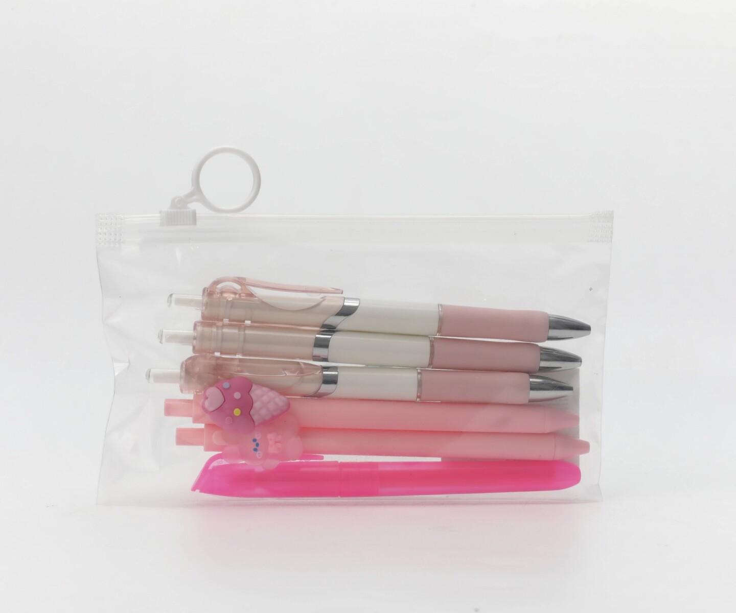 SET DE BOLÍGRAFO NEGRO + BOLÍGRAFO DE GEL NEGRO + RESALTADOR ROSA (6 PIEZAS) 