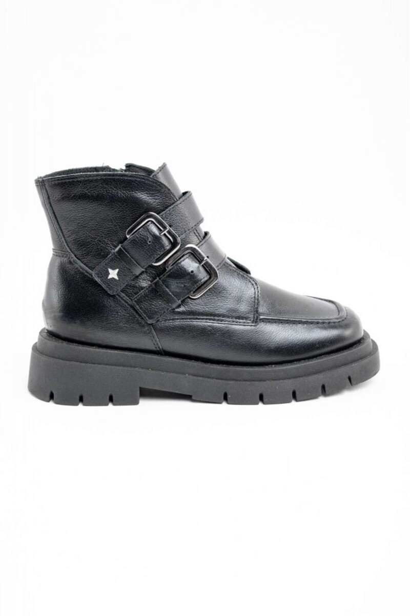 Bota Cuero Hebillas - Negro 