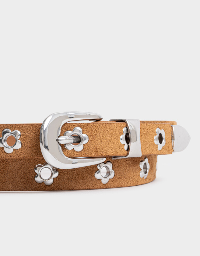 Cinturones y Fajas Cinturón Tachas Flores - Marron Beige
