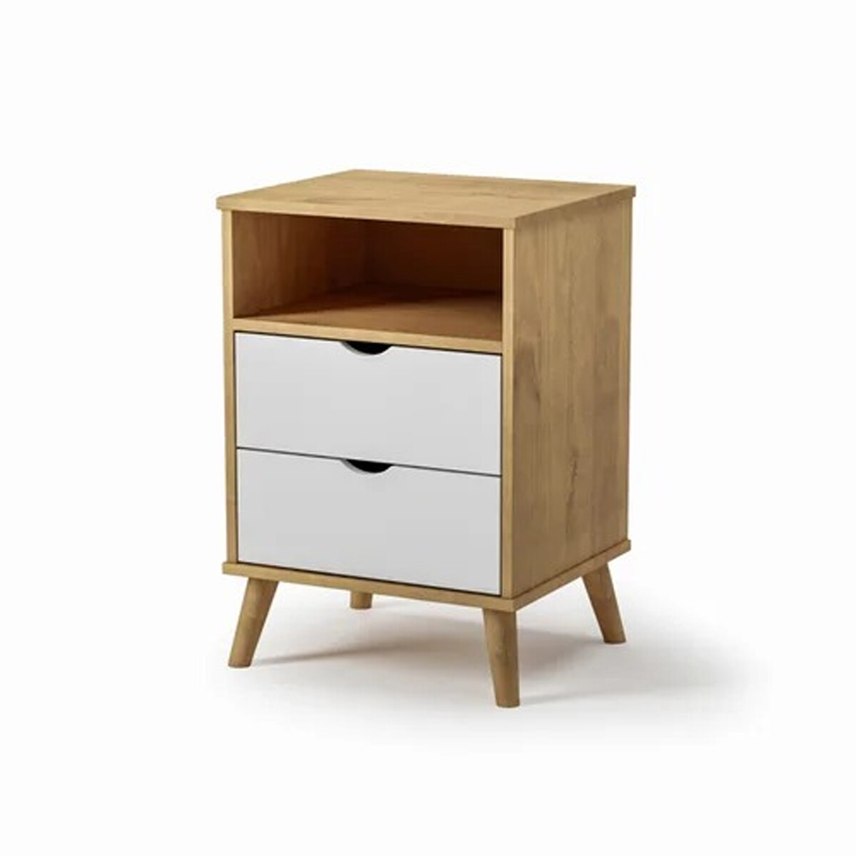 MESA DE LUZ O NOCHE 2 CAJONES CON PATAS EN MADERA MACIZA - BLANCO 