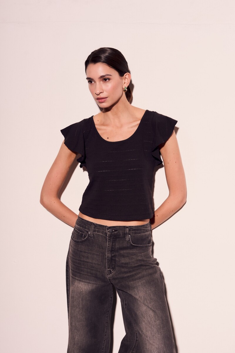 Top Texturado Manga Volado - Negro 
