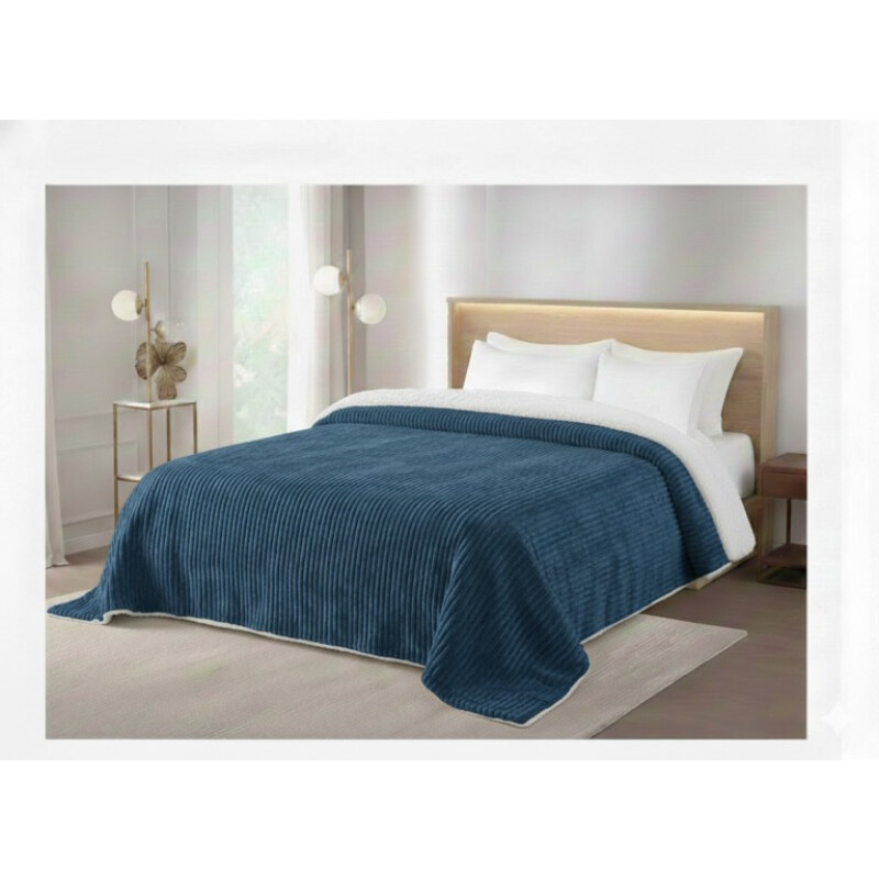 Acolchado 1 Plazas Corderito Sherpa Cotton Flor | Súper abrigado, reversible y suave TURQUESA RAYA