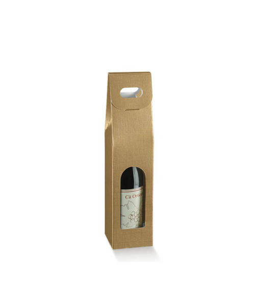 CAJA C/VENTANA 1 BOTELLA 9X9X38,5 cm SETA ORO