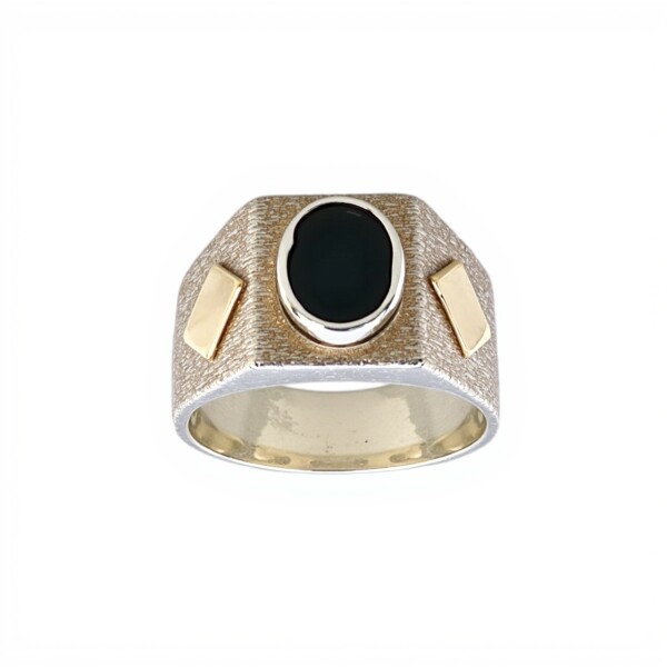 Anillo Mesa-Plata y Oro-Piedra Onix-AN5176 conpiedra