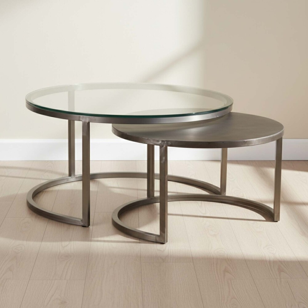 MESA RATONA METAL-VIDRIO-Y-MADERA GRIS SILVER PLATA