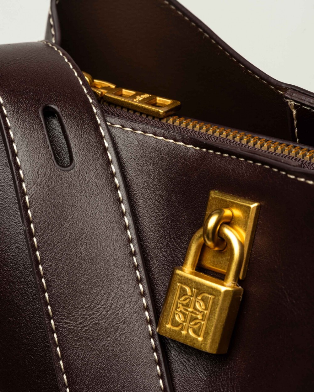 Bolso The Lock en efecto cuero liso Marron