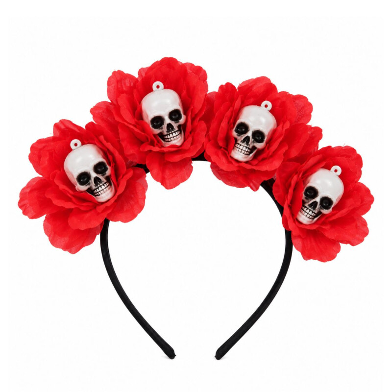 Vincha de Flores y Craneo Rojo