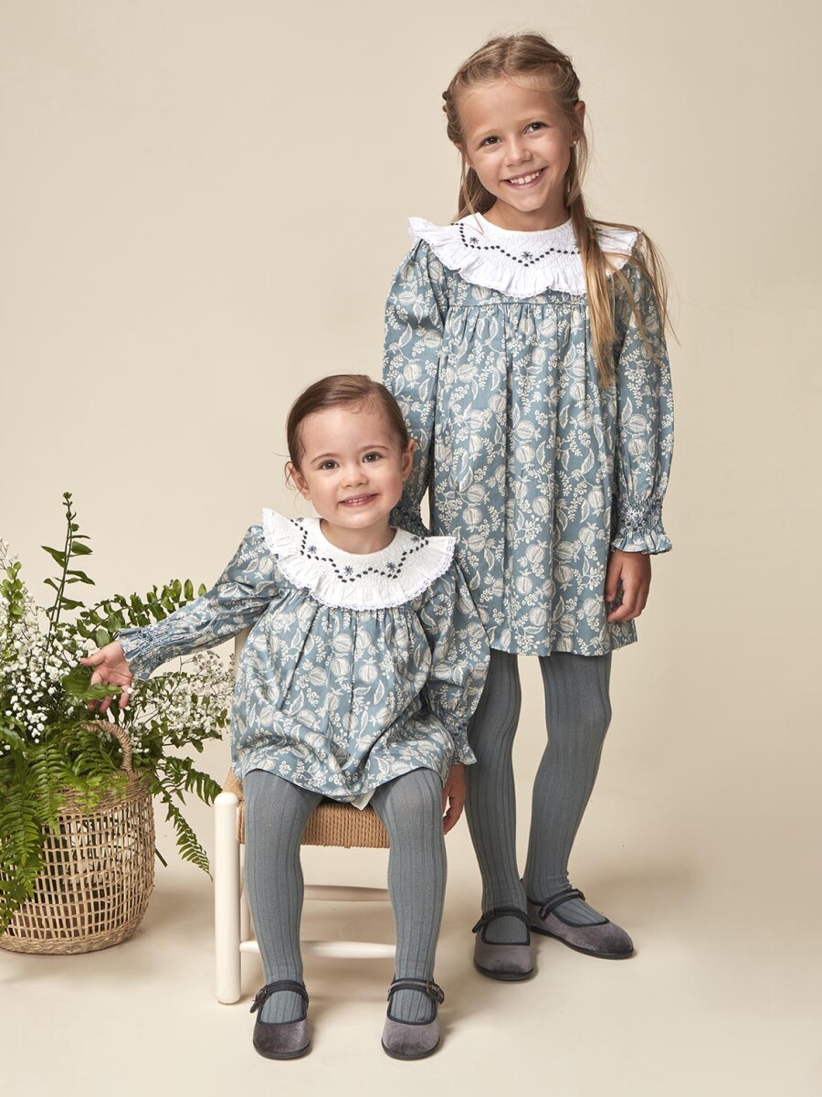 Vestido Cuello Nido De Abeja Azulado