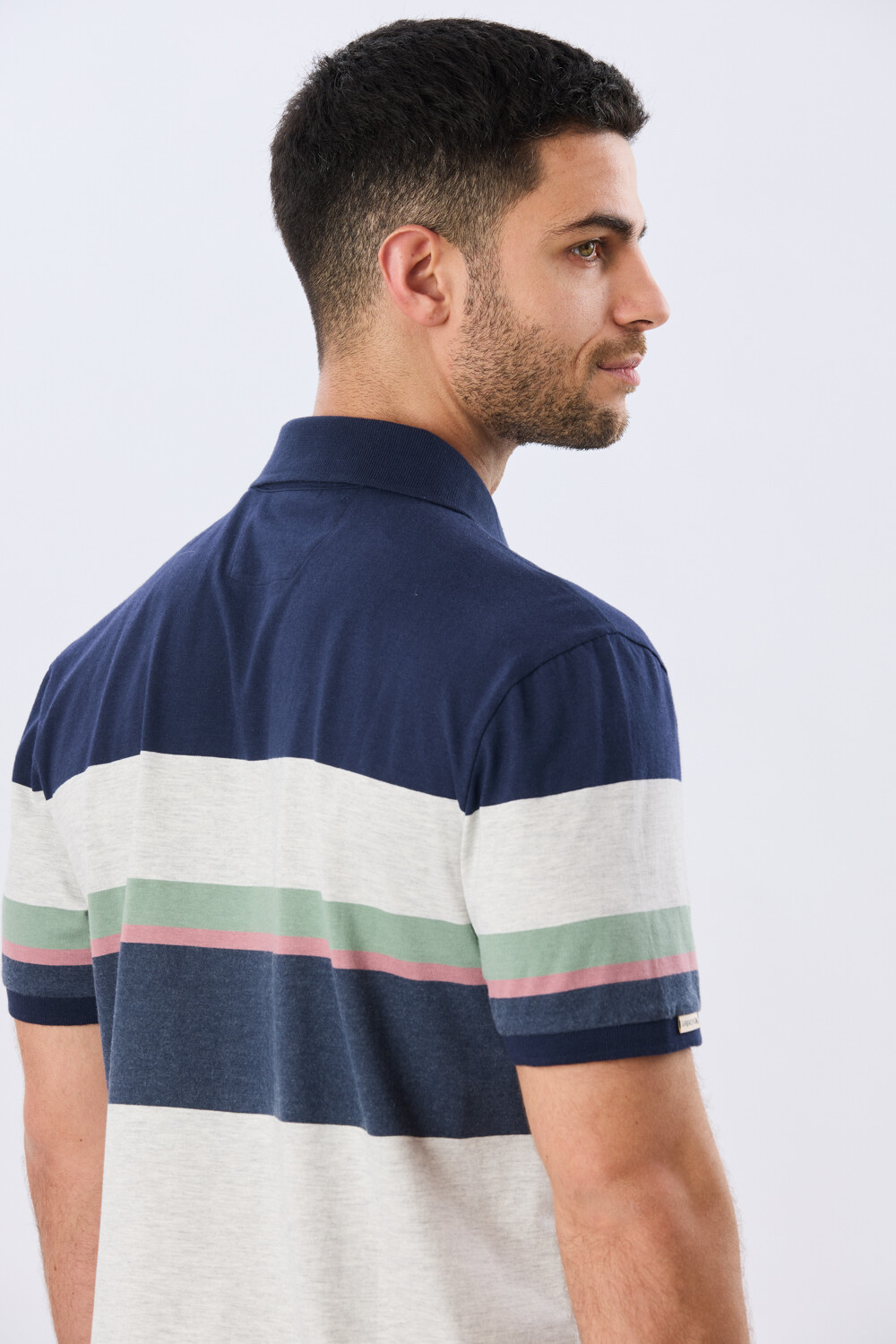 REMERA POLO RAYADA JERSEY Azul Oscuro