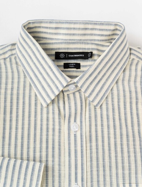 Camisa m/l efecto lino rayada celeste