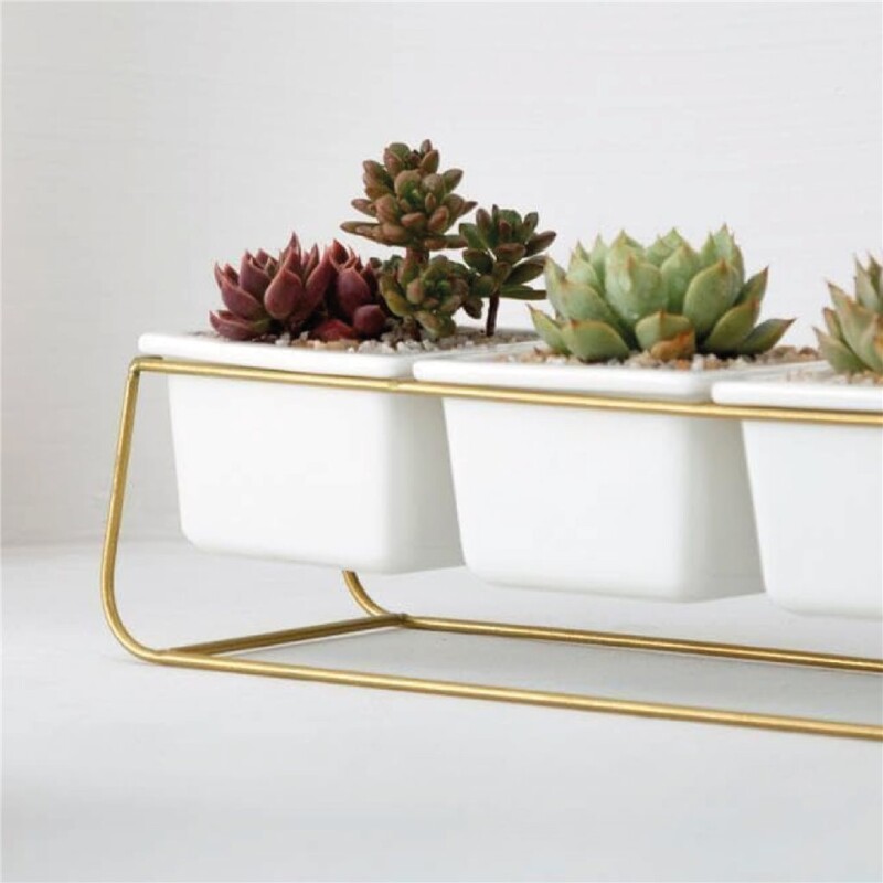 3 MACETAS CERAMICA 28x10x10CM BLANCO/DORADO 3 MACETAS CERAMICA 28x10x10CM BLANCO/DORADO