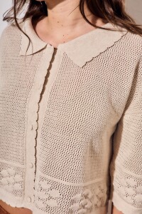 Cardigan Texturado Crochet Flores Beige Melange