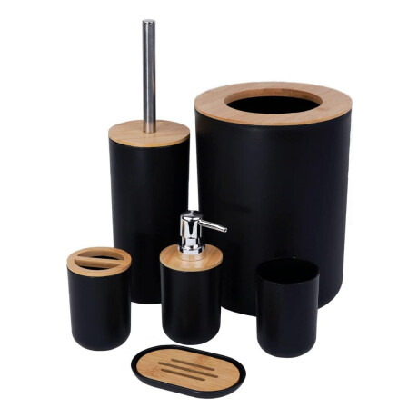 Juego De Accesorios Para Baño 6 Piezas Plástico Símil Madera Negro
