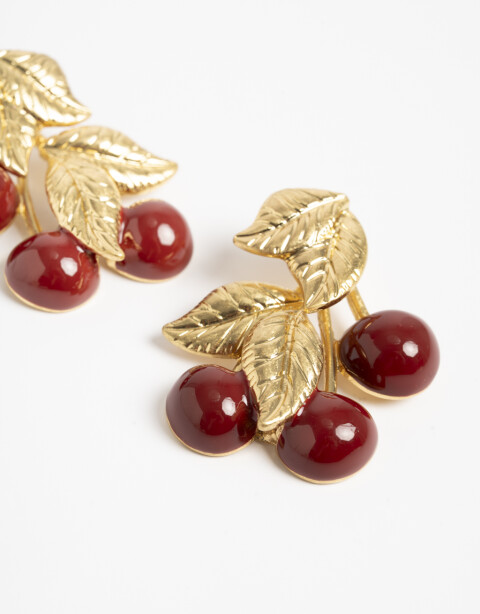 Aros Colgantes Largos Color Aros Largos Cerezas - Dorado Oro Amarillo