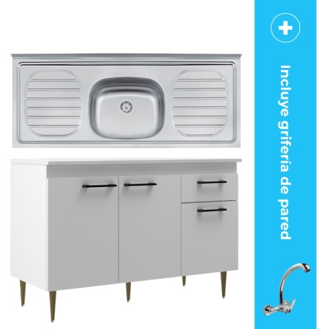Kit de Cocina Bajo Mesada Pileta Central y Grifería de Pared Pico Alto Kit de Cocina Bajo Mesada Pileta Central y Grifería de Pared Pico Alto