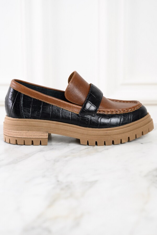 Mocasín Combinado Cuero Negro