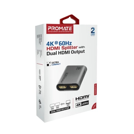 ADAPTADOR HDMI A DUAL HDMI 4K PROMATE MEDIASPLIT C2 Black