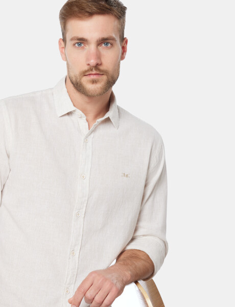 CAMISA DE LINO RAYADA Beige