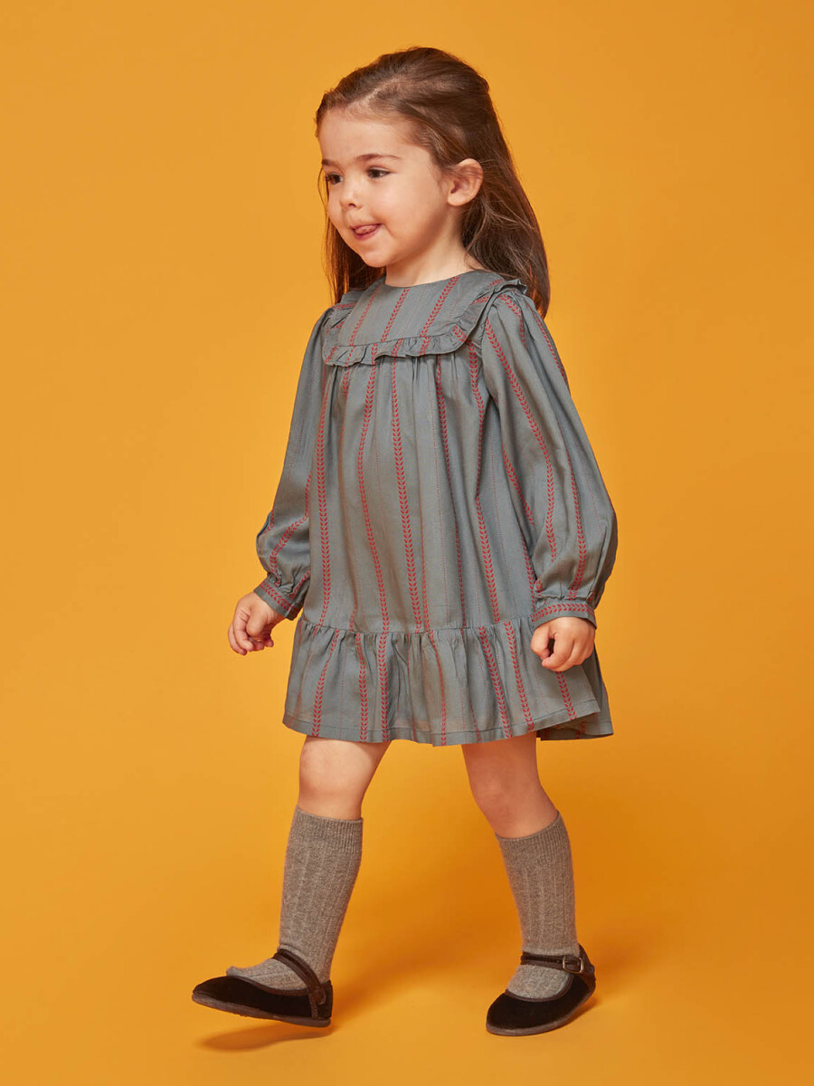 Vestido Con Volante En Pecho Y Bajo Estapado Zigzag Rojo Oscuro