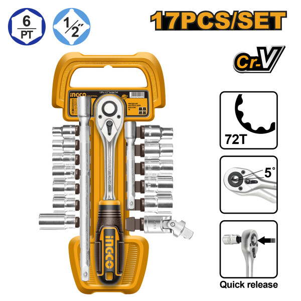 SET 17PCS CRIQQUE + DADOS 1/2´´ CR-V INGCO HKTS12171 SET 17PCS CRIQQUE + DADOS 1/2´´ CR-V INGCO HKTS12171