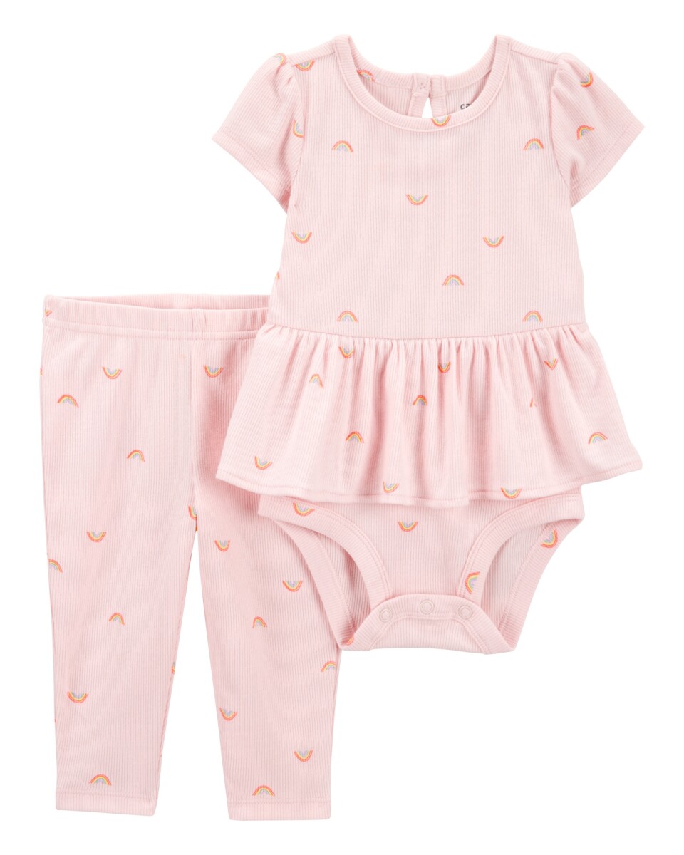 Set dos piezas de algodón, pantalón y body con volado, diseño arcoíris 