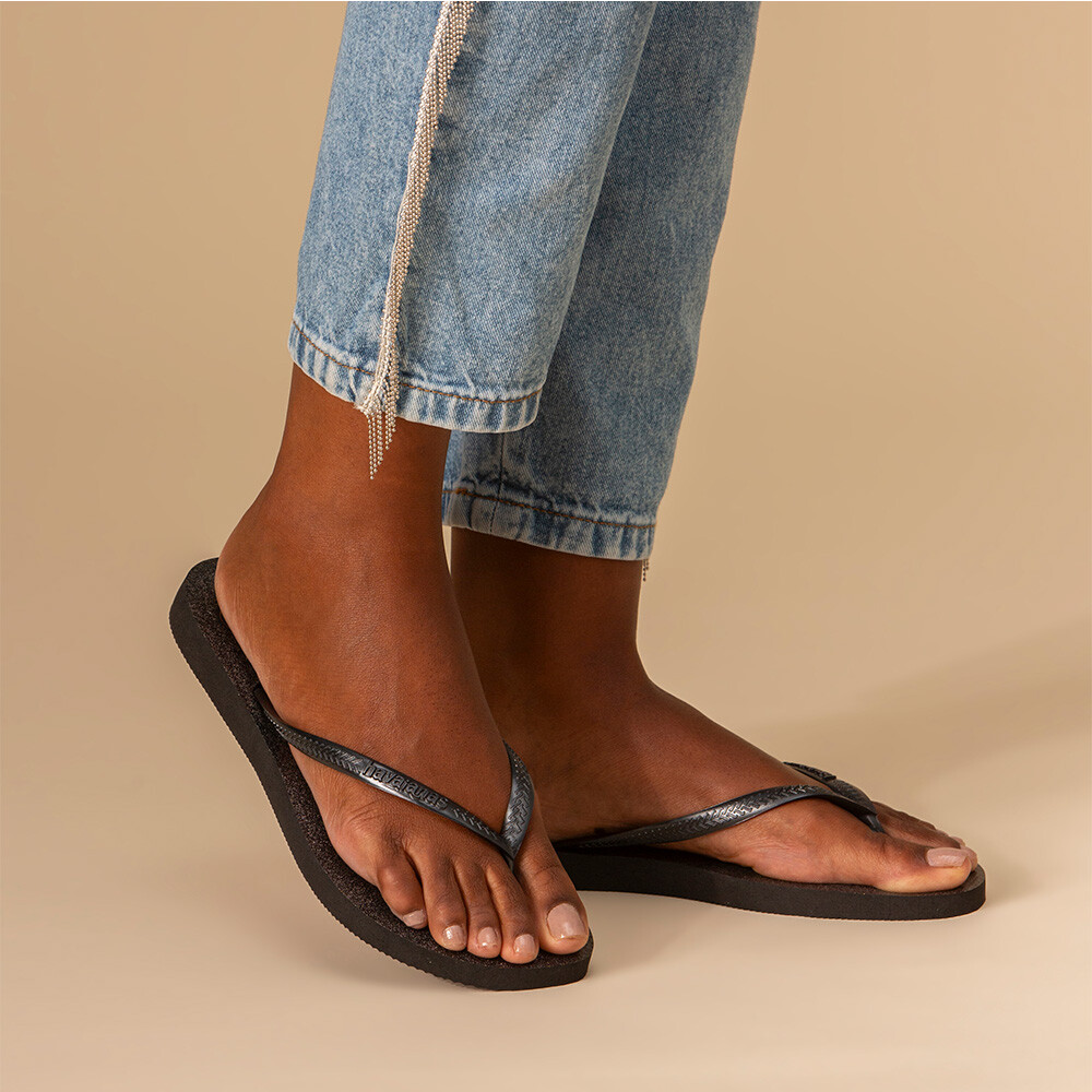 Sandalias Havaianas Slim Gloss Mujer Negro/Plata/Negro