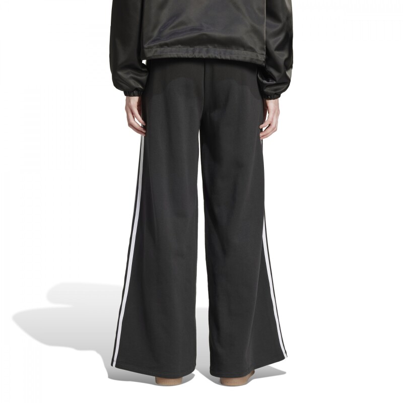 Pantalón Loose French Terry Wide Leg 3 bandas de Mujer Negro