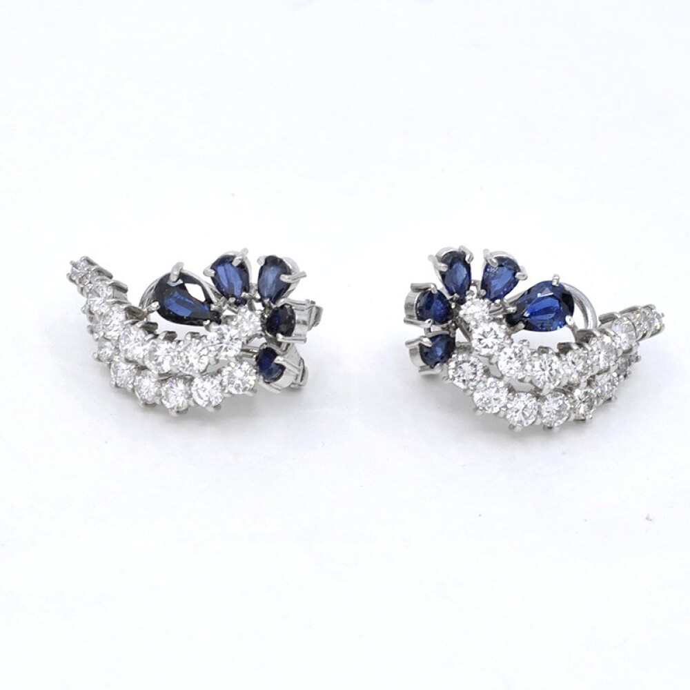 Caravanas En Oro 18K Blanco, Brillantes Y Zafiros Caravanas En Oro 18K Blanco, Brillantes Y Zafiros