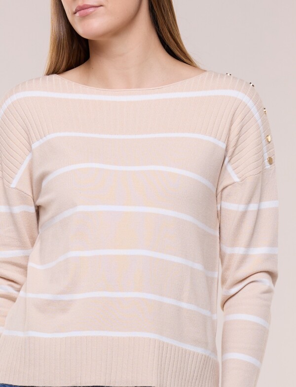 Buzo De Punto Fino A Rayas BEIGE/MULTI