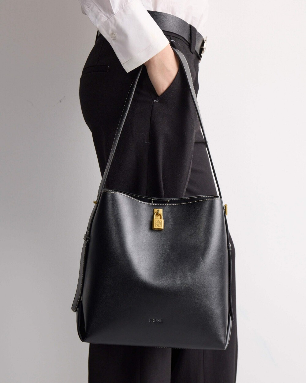 Bolso The Lock en efecto cuero liso Negro