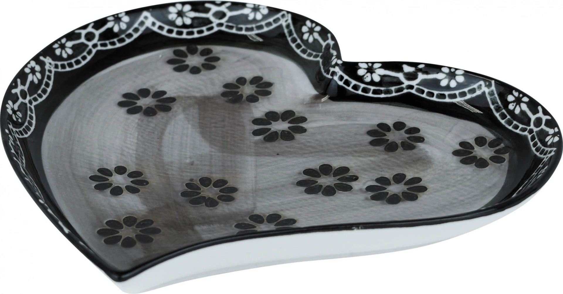 BOWL SET X2UDS CERAMICA CORAZON GRIS C/FLOR BEIGE 17.5X17.5X2CM DX190648-S2 